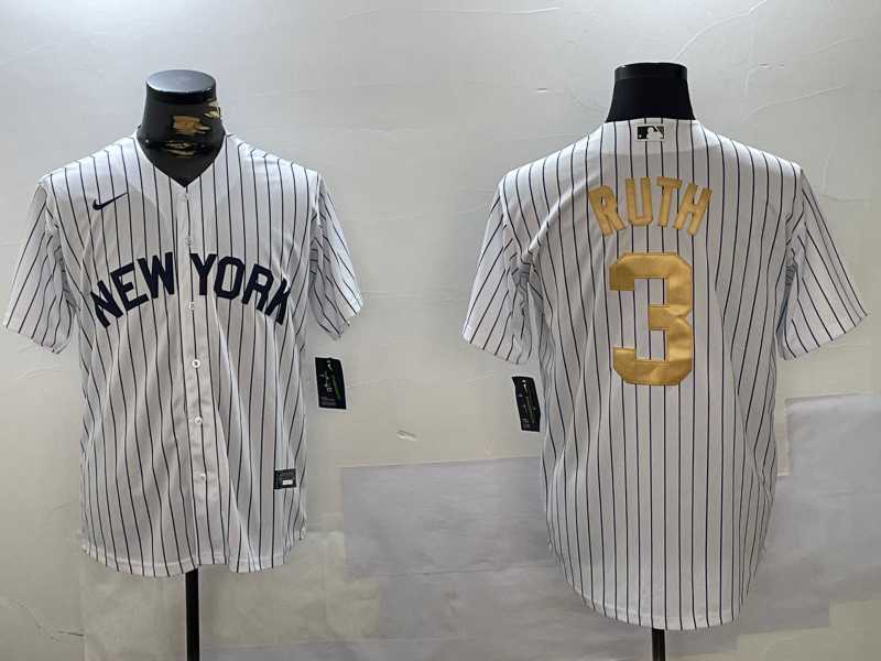 Mens New York Yankees #3 Babe Ruth White Pinstripe Fashion Cool Base Jersey